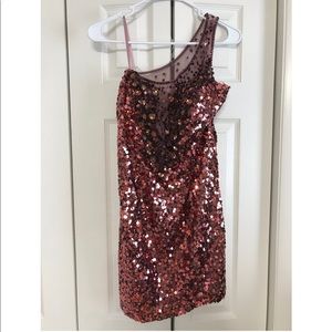 Pink sequined, one shoulder, dress- perfect for Taylor Swift!